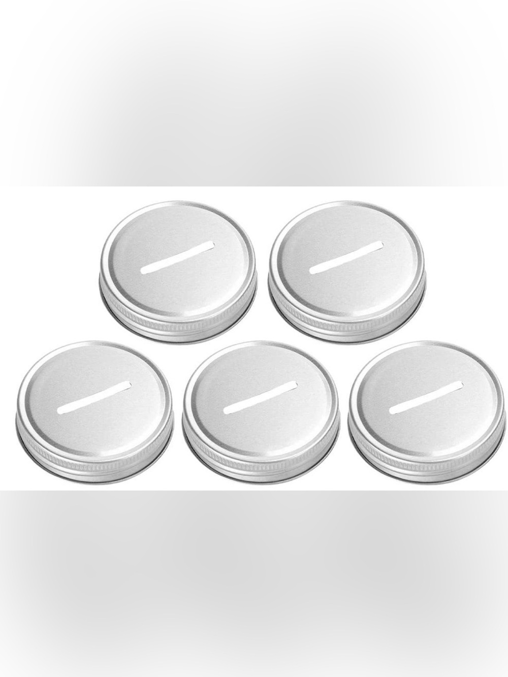 5 Silver Mason Jar Coin Slot Lids – Metal Piggy Bank / Savings Jar Tops